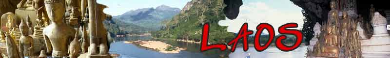 Banner-Bild zeigt Landschaften und Kultur von Laos und Kambodscha. Buddas, Flußtäler, eine Bucht und einen beeindruckenden Budda in Gold