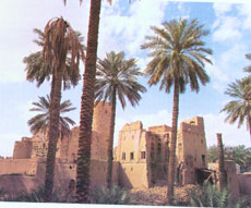 Fort im Oman mit Palmen im Vodergrund